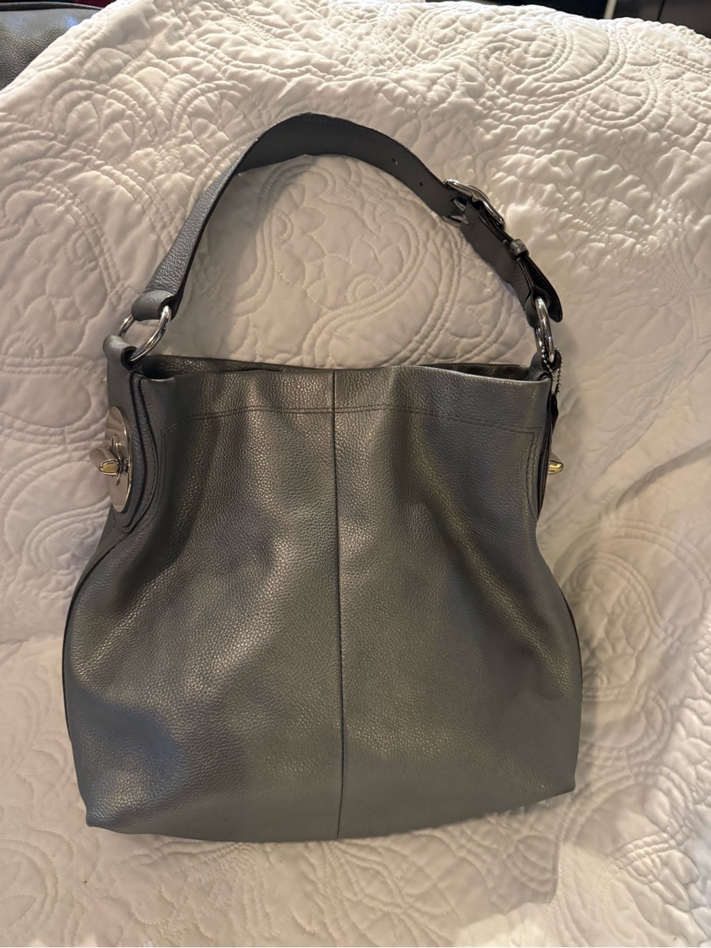 Coach Gray Pebble Leather Shoulder Bag